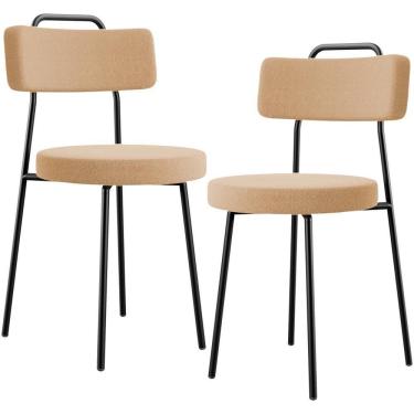 Imagem de Kit 02 Cadeiras Decorativas Estofada Para Sala De Jantar Barcelona L02 Bouclê Mostarda