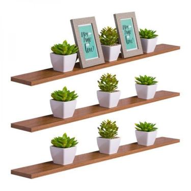 Imagem de Kit 3 Prateleiras 80 X 10cm Freijó Suporte Invisível