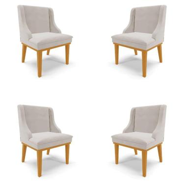 Imagem de Kit 4 Cadeiras Decorativas Sala De Jantar Base Fixa De Madeira Firenze Veludo Cinza/castanho