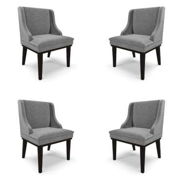 Imagem de Kit 4 Cadeiras Decorativas Sala De Jantar Base Fixa De Madeira Firenze Linho Grafite/preto