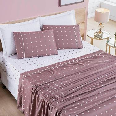Imagem de Jogo De Cama Lençol Celine Casal Queen 04 Peças Micropercal 200 Fios Bolinhas - Rosê