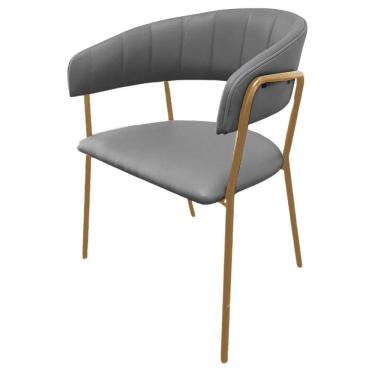 Imagem de Cadeira com Braços Maraú PSG Móveis Couro autêntico Cinza Escuro com Base em Aço Dourado