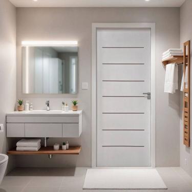 Imagem de Kit Porta de Madeira 215x96cm Batente 9,5cm com Guarnição Cristal Primer Uniportas Branco