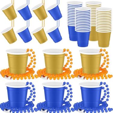 Imagem de Remerry 24 peças de vidro azul marinho e dourado em colar de contas, acessórios de festa, mini copos de plástico descartáveis de 59 g com colar para despedida de solteira, aniversário, casamento, chá