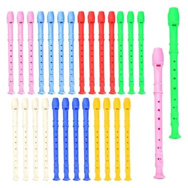 Imagem de JEUIHAU Pacote com 28 gravadores soprano de 8 furos com haste de limpeza, flautas descendentes estilo alemão para escolas, música, aulas, lembrancinhas de festa de Natal para iniciantes