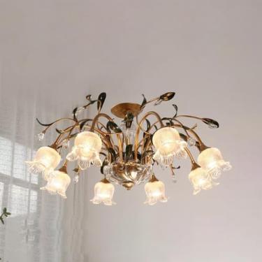 Imagem de Lustre Americano Pastoral com Criatividade Francesa e Flores para Sala de Estar, Sala de Jantar, Quarto, Escritório, Casa de Campo ou Escada - Luminária Pendente LED (8 Lâmpadas)