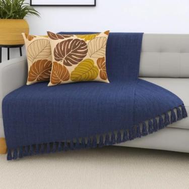 Imagem de Manta Macia para Sofá Grande Algodão Colorida (Azul, 2,40x1,80 m)
