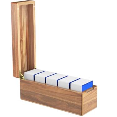 Imagem de Neando Acacia Wood Trading Card Storage Box with Lid, 5-Compartment MTG & PTCG Card Organizer Fits 600+ Single Sleeved Cards, Magnetic Closure Deck Box