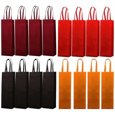 Imagem de 48 sacos de presente de garrafa de vinho, 12 em vermelho, laranja, vinho e café, tecido não tecido para Natal e feriados