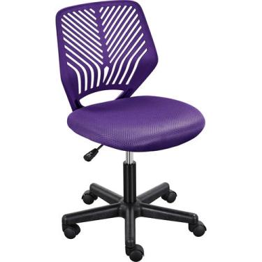 Imagem de Cadeira de mesa Yaheetech com suporte lombar giratório ajustável roxa