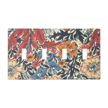 Imagem de JDAKHD Placa decorativa para interruptor de luz William Morris, placa de parede floral, 4 grupos, grande, abstrata, retrô, meados do século, flores boho, planta, quadriciclo, interruptor para cozinha