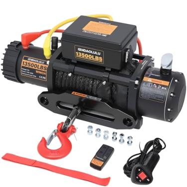 Imagem de GINDAOLULU Guincho elétrico de 12 V, guinchos de reboque com capacidade de carga de 6,123 kg com guinchos de reboque de corda sintética para Jeep Truck SUV e mais, com alça com fio e controle remoto