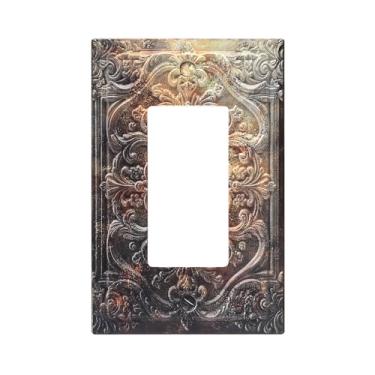 Imagem de Sghxwp Capas de tomada decorativas, marrom, antiguidade, ferrugem, 3D, floral, relevo, 1 interruptor de luz de balancim, placa de parede para decoração de quarto, decoração de casa