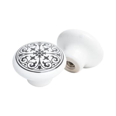 Imagem de Kit 10 Puxador Gaveta Porcelana Cerâmica Armário Móvel 38mm (Branco/Preto - MPPON116)