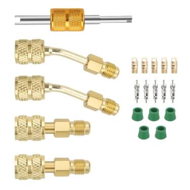 Imagem de Mini adaptador dividido, 5/16 fêmea 1/4 macho flare, removedor de núcleo de válvula 45° adaptador de mangueira de refrigerante para ar condicionado, refrigeração HVAC