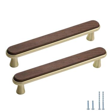 Imagem de Evionlin Puxador de armário de latão escovado puxador de gaveta de nogueira de liga de zinco, 2 peças de puxadores de gaveta central de orifício de 12,8 cm, puxadores de porta de armário de cozinha