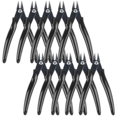 Imagem de Pacote com 10 microcortadores de fio, alicates de 12 cm, alicate de corte lateral diagonal, cortador de sprue de gravata com zíper para eletrônicos, modelos de plástico, joias (preto)