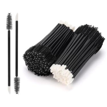 Imagem de 200 varinhas de rímel descartáveis com ponta dupla, pincel labial, aplicador de batom, carretel de sobrancelha para extensões de cílios, pincel de maquiagem portátil para sobrancelha, lábios, preto
