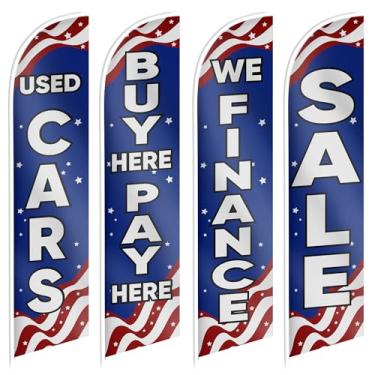 Imagem de Bandeira de penas de carros usados - We Finance Advertising Flags - Buy Here Pay Here Feather Flags for Business - Banner de venda para concessionária de carros Conjunto de 4 faixas de penas 3,7 m x