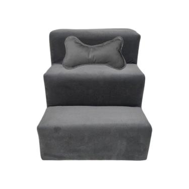 Imagem de Escada Para Pet 3 Degraus Veludo Cinza