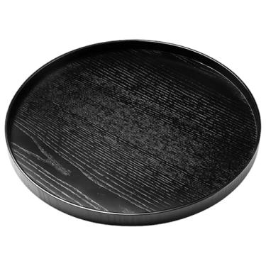 Imagem de Bandeja multiuso, 33 x 2 cm, madeira com placa de fibra, acabamento preto, para casa, restaurante, spa, chá, café e fácil de cuidar