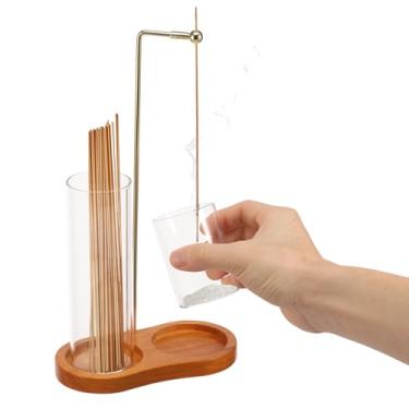 Imagem de Suporte de incenso, suporte de incenso de madeira para palitos com apanhador de cinzas de vidro, suporte vertical moderno para palo santo, decoração de quarto de spa de meditação, ioga (B)