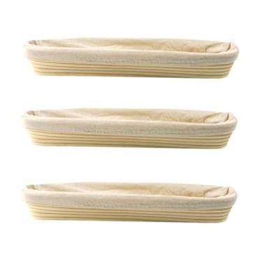 Imagem de Conjunto de cesta à prova de vime, 3 peças com forro de linho para pão, 43 x 8 x 5 cm