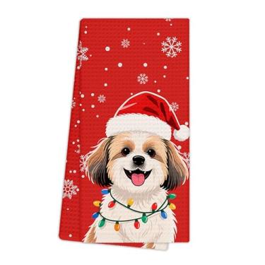 Imagem de EGBTL Toalhas de cozinha Shih Tzu de Natal, presentes Shih Tzu para mulheres, toalhas de mão para decoração de banheiro, decoração de banheiro de cachorro de Natal, presentes shihtzu, panos de prato