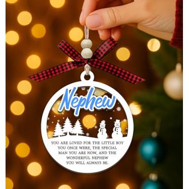 Imagem de Enfeite de Natal de sobrinho, enfeite de madeira e acrílico de 2 camadas, presente de tia e tio, amado pelo menino que você já foi e o sobrinho maravilhoso que você sempre será, decoração de árvore de
