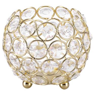 Imagem de Decoração de Natal Castiçal Ouro 9,9 cm / 10 cm Diâmetro Bola de Cristal Casamentos Festas Centro de Mesa Sala de Estar