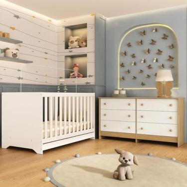 Imagem de Berço Americano 3 em 1 para Colchão 130x70cm com Cômoda Caramelo Multimóveis Mp4677 Branco/madeirado