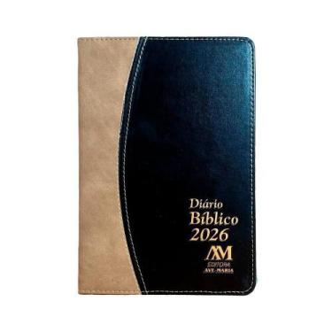 Imagem de Agenda Luxo Diário Bíblico 2026 Capa Marrom Pano Couro - Ave - Maria