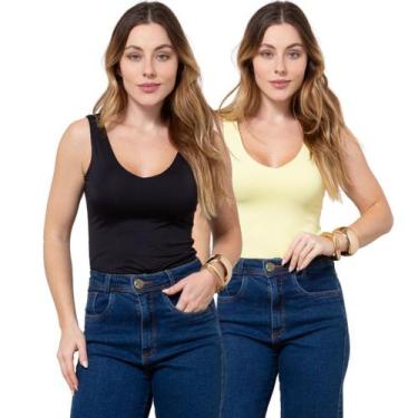 Imagem de Kit 2 Regatas Feminina Decote V em Poliamida - Maranne, Kit24, GG