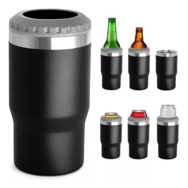 Imagem de Copo Térmico Long Neck 420ml em Inox com Abridor – Isolamento a Vácuo, Porta-Lata e Porta-Garrafa 4h Gelado (Preto)
