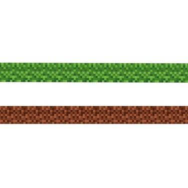 Imagem de 2 Rolos de Fita Decorativa Festa Aniversário Tema Pixel, 2 Cores 7,6cm Largura 30m Comprimento Fitas Decorativas Pixel para Decoração Local da Festa Aniversário(Verde e Marrom)