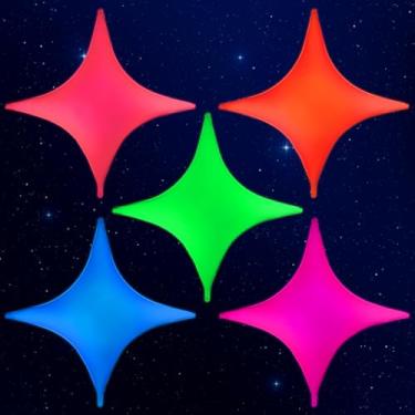 Imagem de Conjunto de 5 balões de estrela neon Mega-L que brilham no escuro, vermelho fluorescente, amarelo limão, fúcsia, azul e laranja, perfeitos para aniversário, casamento, festa de formatura