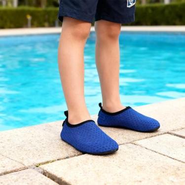 Imagem de Sapatos aquáticos infantis infantis antiderrapantes minimalistas, meias aquáticas de secagem rápida para meninos e meninas, Azul, 9 Little Kid