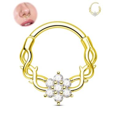 Imagem de Jewseen Anéis de septo de flor 16G 316L Aço Cirúrgico Videira Septo Jóias 8 mm Clicker Daith Piercing Joia Ouro Delicado Daith Cartilagem Helix Tragus Brinco para Mulheres