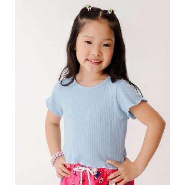 Imagem de Blusa Infantil Canelada Manga Curta Tam 4 a 10-62065 - AQUARELA, Azul,
