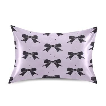 Imagem de Blueangle Fronha de cetim Black Bows para cabelo e pele, fronha de seda, tamanho Queen (50,8 x 76,2 cm) - Capas de almofada de cetim com fecho de envelope (580)