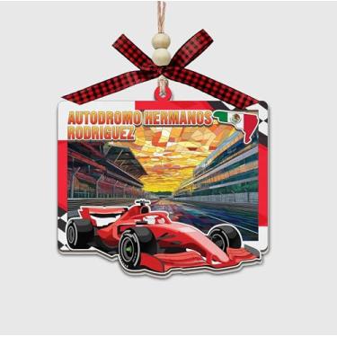 Imagem de Enfeite de corrida inspirado na fórmula do circuito da Cidade do México, design de pista de vitral de madeira e acrílico, decoração de carro suspenso ou árvore de Natal - presente para amantes de