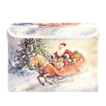 Imagem de SEHANY Cestas de armazenamento de Papai Noel de Natal com tampas, organizador de caixas de armazenamento de tecido para armário de roupas, cobertor de escritório, berçário, 42 x 32 x 30 cm