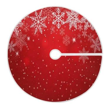 Imagem de ATTX Saia vermelha para árvore de Natal com flocos de neve de 129 cm, decoração festiva para festas de Natal e Ano Novo #164