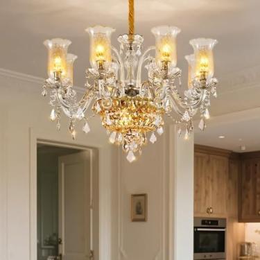 Imagem de Sala de estar em estilo europeu, luminária pendente de luxo, hall de entrada duplex, iluminação principal, villa autoconstruída de alto padrão e com atmosfera sofisticada, luminárias residen