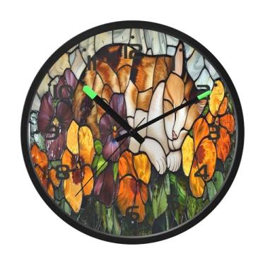 Imagem de SEHANY Pintura esmaltada de relógio de parede de gato, silencioso, sem tique-taque, relógio redondo operado por bateria, controle de som, luz noturna, relógios de parede para sala de estar, cozinha