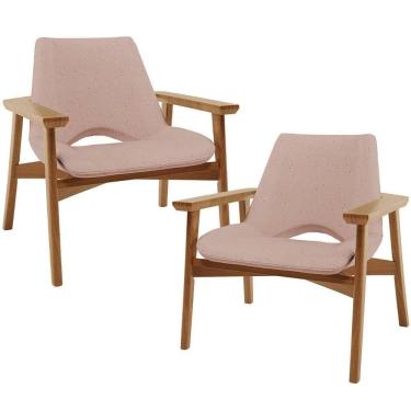 Imagem de Kit 02 Poltronas Decorativa Para Sala De Estar Living Base Madeira Becker L02 Linho Rosê - Lyam Decor