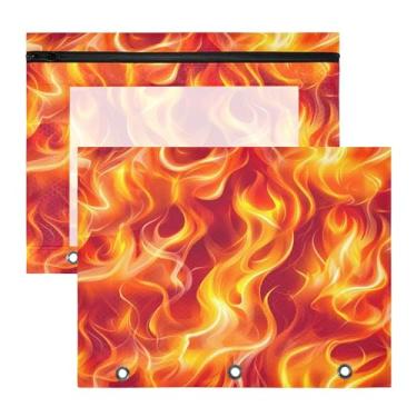 Imagem de Blueangle Bolsa de lápis Flames sem costura para fichário de 3 anéis, 2 pacotes com bolsa de lápis com janela transparente para documentos com zíper para escritório (422)