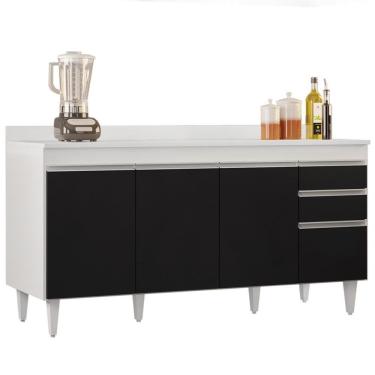 Imagem de Balcão Gabinete Para Pia Com Tampo 160cm Arkansas Branco-preto - Lumil