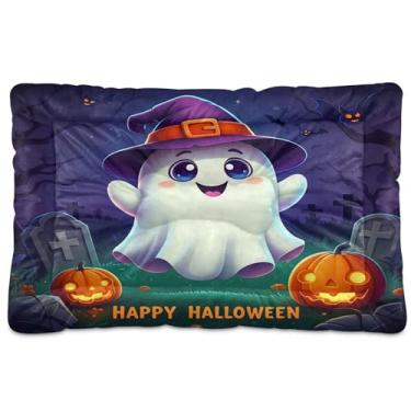 Imagem de SEHANY Cama de cachorro fantasma Halloween Boo Cama de gato com fundo antiderrapante, cama de canil, colchão macio para animais de estimação, lavável para cães pequenos, médios e grandes, gatos, 61 x