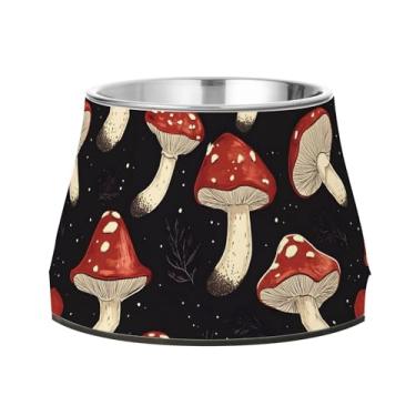 Imagem de SEHANY Tigelas para cães de ervas e cogumelos antiderrapante de aço inoxidável com fundo de borracha para evitar tombamento, tigelas elevadas para comida e água quadriculadas para cães e gatos